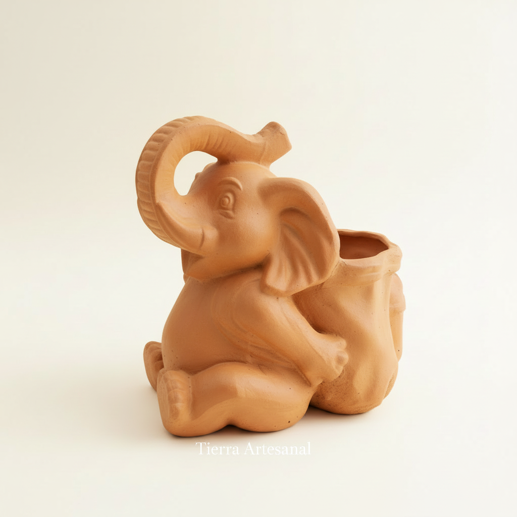 Matera elefante con bolso fondo crema marca de agua Tierra Artesanal