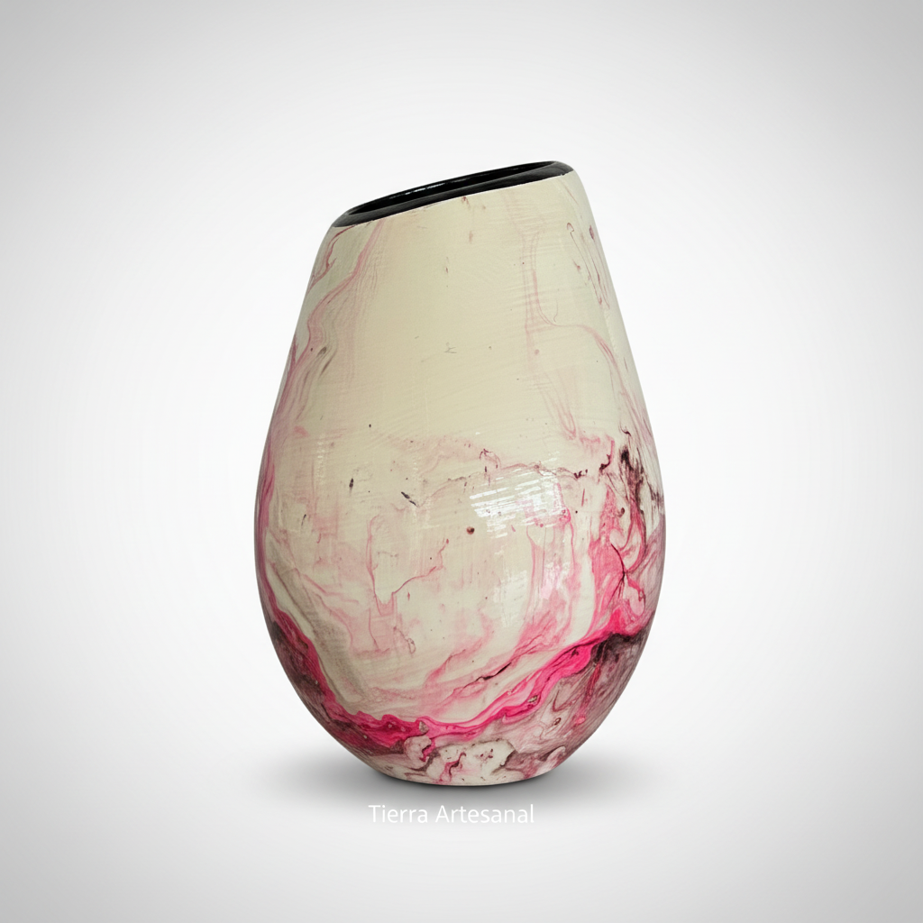 Jarrón en punta esmaltado blanco-rosado