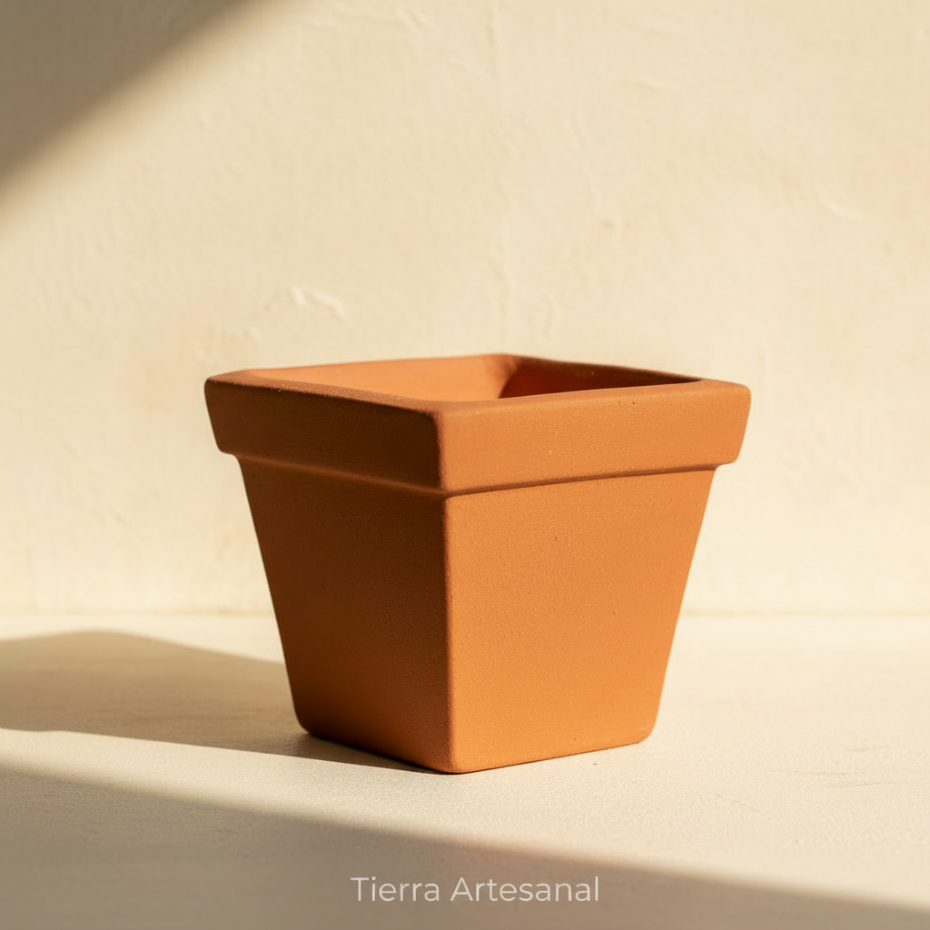 Matera cuadrada terracota lisa - fondo crema