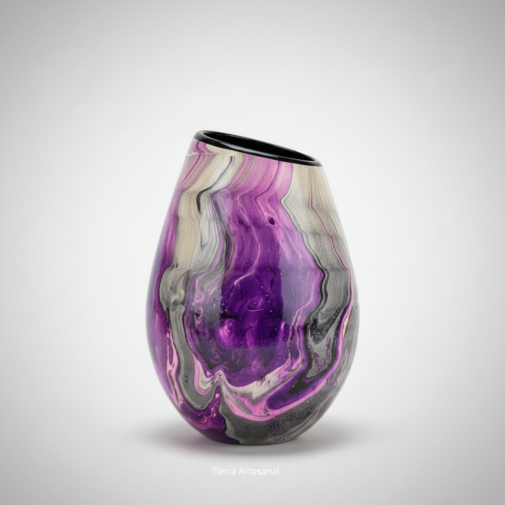 Jarrón en punta esmaltado morado-blanco