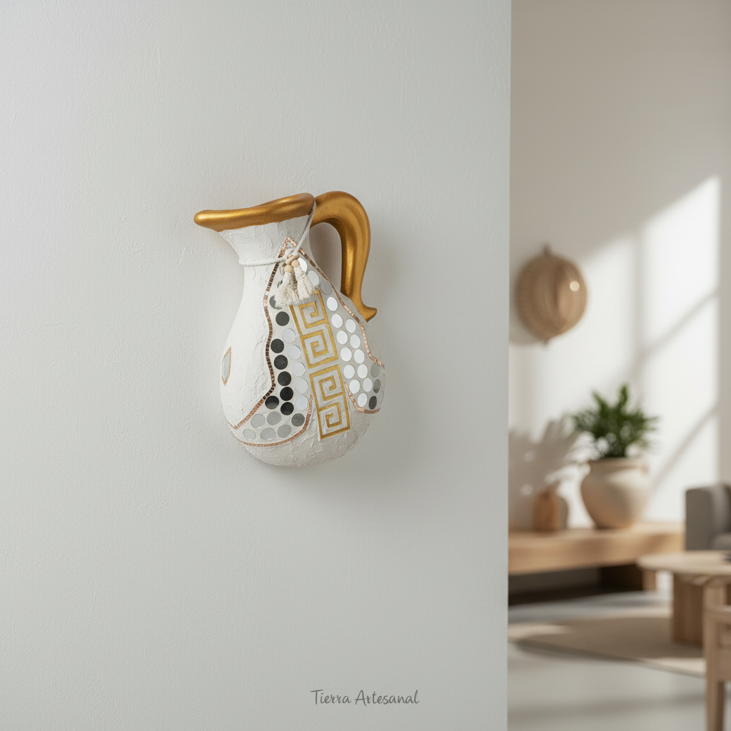 Jarra Decorativa Mosaico Greca Dorada